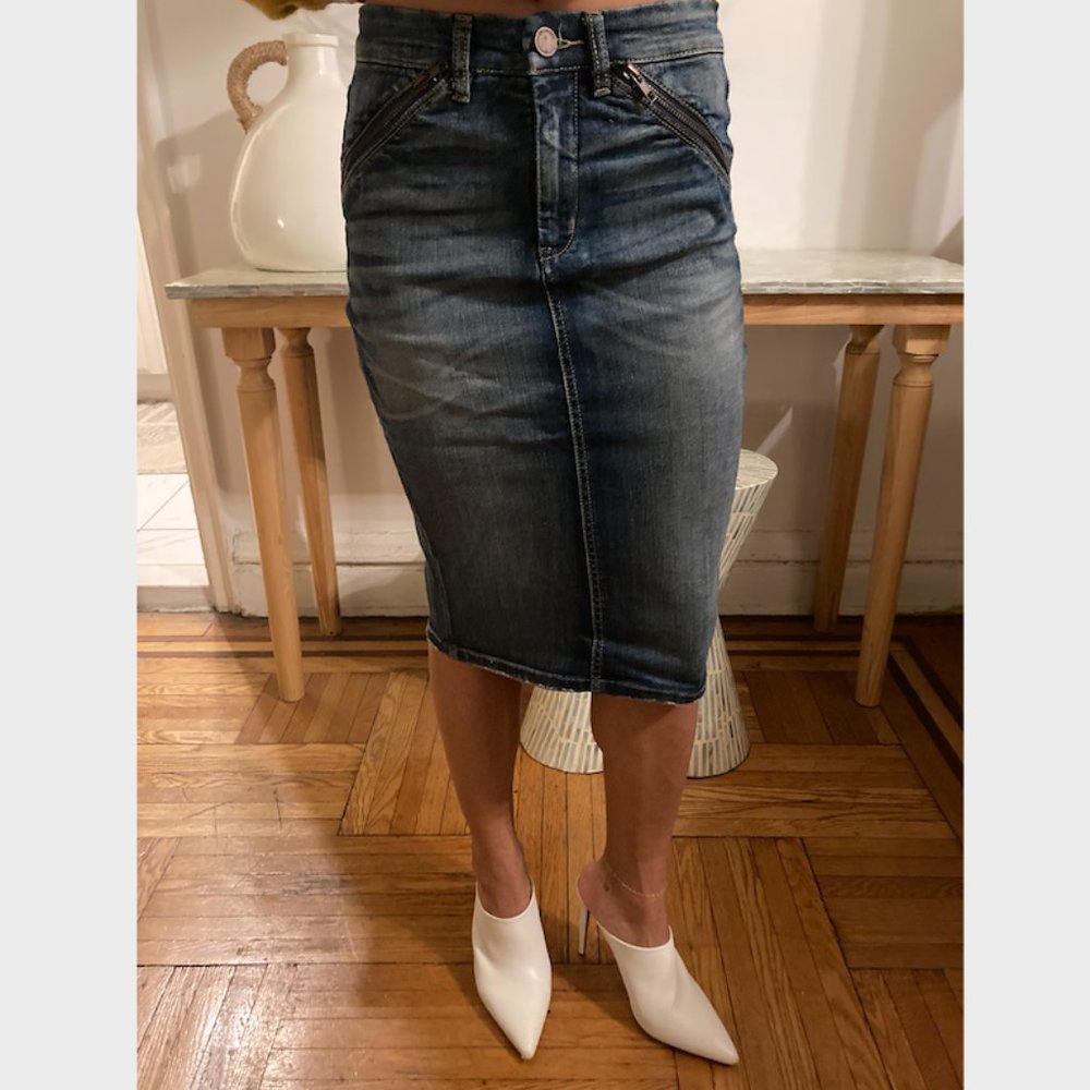 Blank NYC Dark Blue Denim Pencil Skirt